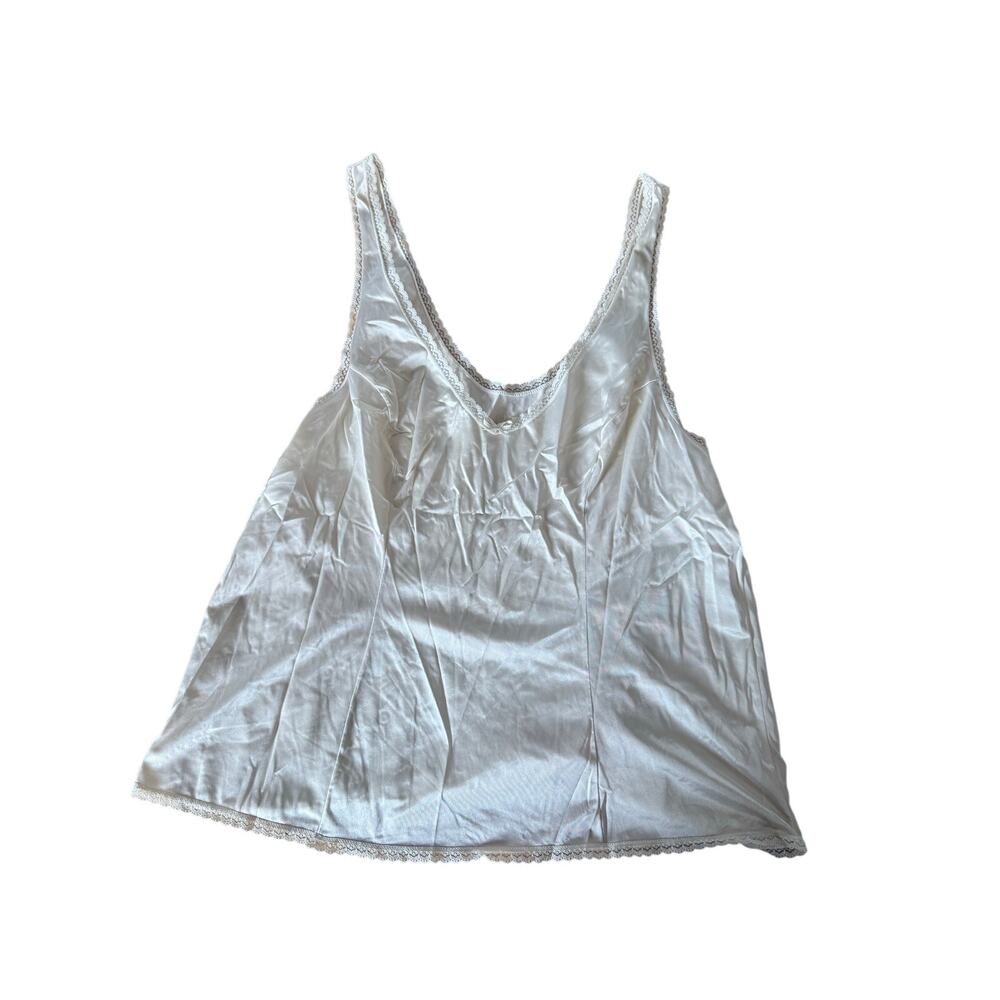 Vanity Fair vintage silky ivory white lace trim cami top